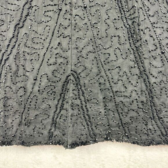 Adrianna Papell Evening Silk Beaded Gown Size 10 Black Special Occasion Formal - Picture 9 of 11